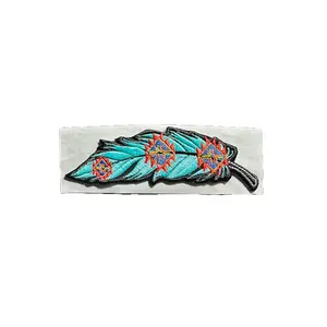 Turquoise Feather Embroidered Hat Patch for Clothes