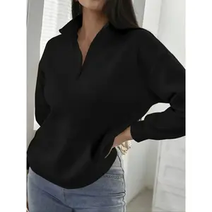 Women's Fall Winter High Neck Fleece Lined Pullover Sweater, Sporty Style Loose Fit Design, Casual Daily Wear for Women & Men