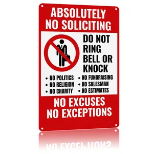 Absolutely No Soliciting Warning Sign Tip Board Poster Home Decoration ，Metal Sign Wall Art 8 X 12 Inch Suitable For Gate，Doorway，Residence，Store
