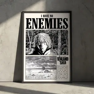 Vinland Saga Anime Art Poster, Manga Artwork Wall Decor, Minimalist Gift for Anime Fan, Vintage Medieval Viking Aesthetic(Note: Frame shown for display only)