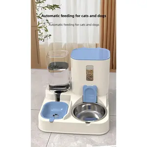 Automatic Cat Bowl Automatic Feeders with Stainless Steel Water Dispenser, Gravity-Feed Food Dispenser, and Water Bottle for Small-Medium Puppies
