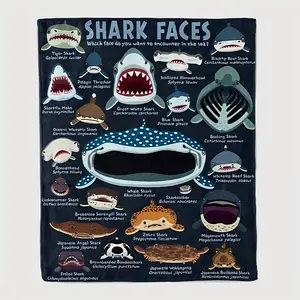 Large Shark-Patterned Flannel Blanket — An Ideal Gift for Family and Friends. Perfect for Napping, Staying Warm, Sofa Use, Camping, and Traveling — A Versatile and Practical Blanket.