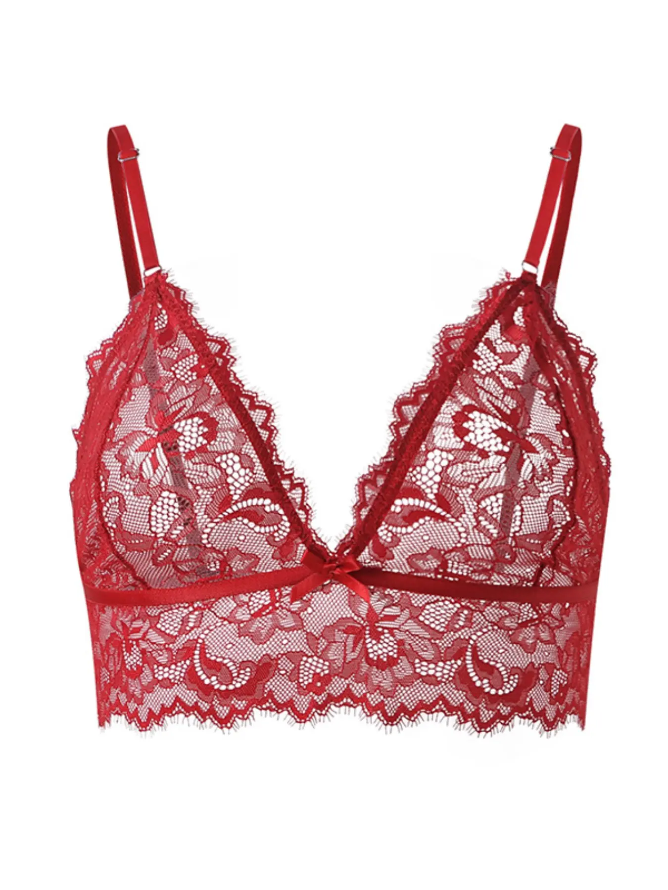 Sexy Bow Hollow Out Mesh Thin Transparent Lace Bra, Wireless Soft Breathable Women's Underwear, Elegant Allure Lingerie Set