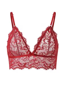 Sexy Bow Hollow Out Mesh Thin Transparent Lace Bra, Wireless Soft Breathable Women's Underwear, Elegant Allure Lingerie Set