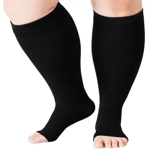 Plus Size Compression Socks Open Toe Compression for Women& Men 15-20mmHg Wide Calf Knee High Toeless Compression Sock
