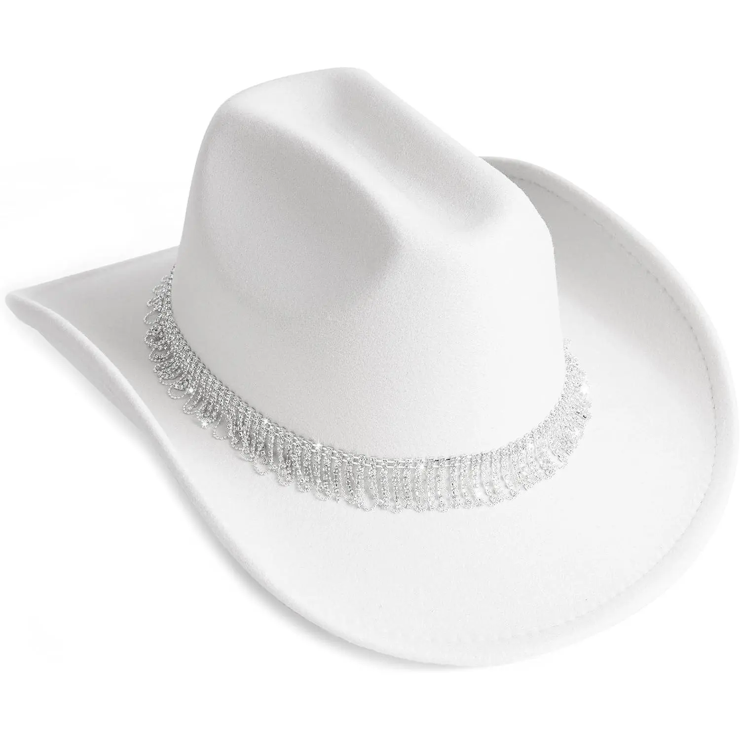 1457 White Cowgirl Cowboy Hat Wide Brim Bling Rhinestone Party Cap Keilin Star Studded Rhinestone Cowgirl Hat Disco Cowboy Hat  main image 2