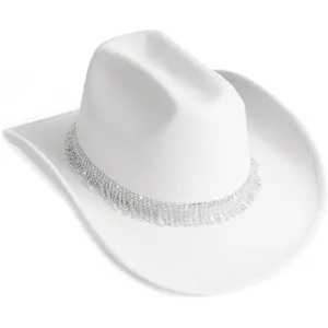 White Cowgirl Cowboy Hat Wide Brim Bling Rhinestone Party Cap