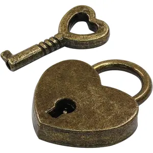 Mini Antique Bronze Heart Shaped Padlock with Key, Small Metal Padlock Decorative Locks for Diary Book, Jewelry Box, Storage Box, Suitcase, Handbag