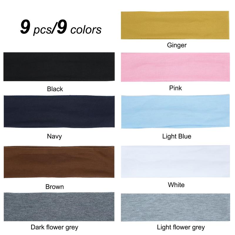 9 Pcs Non-Slip Headbands for Women – Soft Elastic Cotton Hair Bands, Stretchy Sweat Bands for Sports, Makeup, Gym, Running, Yoga (nine Colors - A)