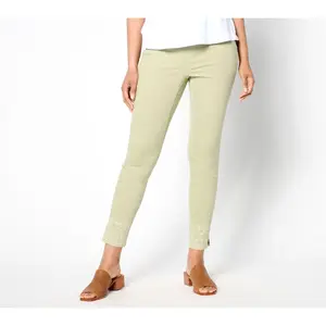 Denim & Co. Petite Color Easy Stretch Embellished Hem Slim Ankle Jean