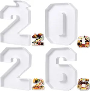 4 Pcs 13.7" 2026 Charcuterie Numbers Fillable Graduation Disposable Mache Box Chocolate Candy Tray Grad Container Decoration(White,2026)