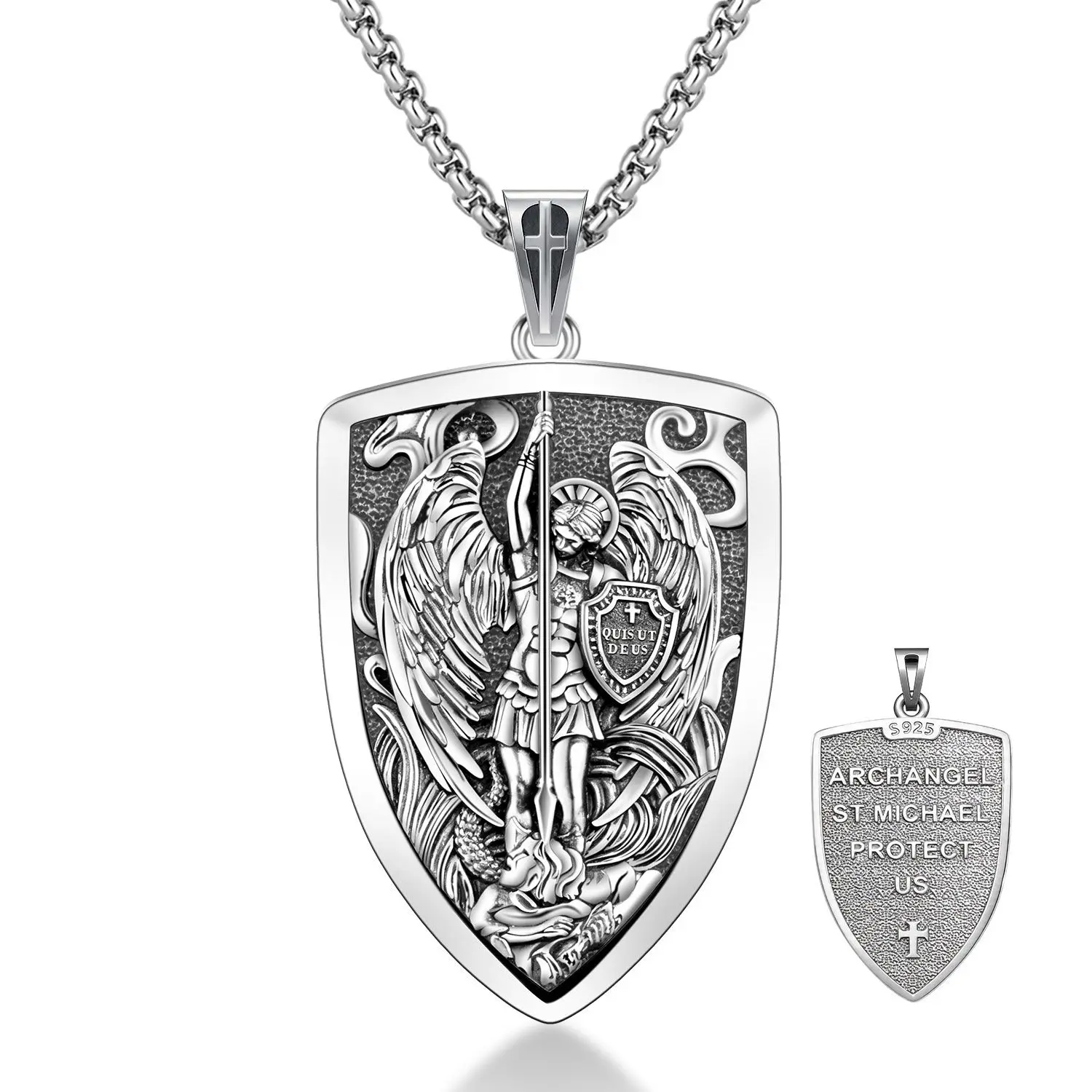 Sebina St Michael Necklace Saint Michael Medal Charm Silver Jewelry Archangel Michael Pendant Necklace Gifts for Women Men Birthday Anniversary Lover Graduation Belief