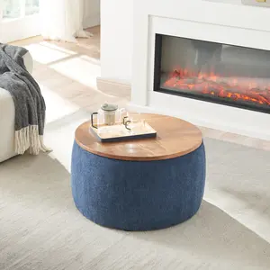 2 in 1 Round Storage Ottoman Multifunctional End table Coffee Table with Storage for Living Room