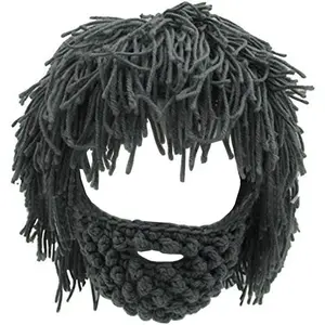 Creative Barbarian Knit Beard Hat Funny Knit Cap Wig Beanie Hats for Men Women