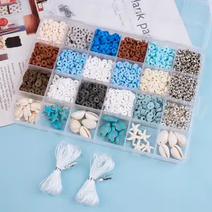 24-piece ocean breeze soft clay bead string jewelry set - turtle shell, starfish loose beads, DIY bracelet bead accessories