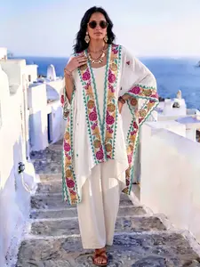 Elegant Embroidered Shawl, Boho Shawl Wrap, Loose-Fitting Design, Versatile for Beach Vacations, Commutes, Dates, Perfect Styling Accessory, Floral Embroidered Scarf