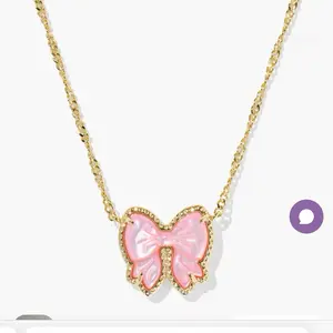 Haley blush  Pink Bow Necklace with Gold Chain and Mother of Pearl Detail New with Pouch