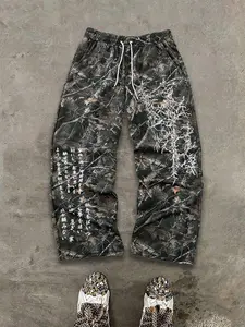 Plant Print Elastic Waist Sweatpants with Stretch, Retro Casual Street Style Pants, Comfortable Fit for All Occasions