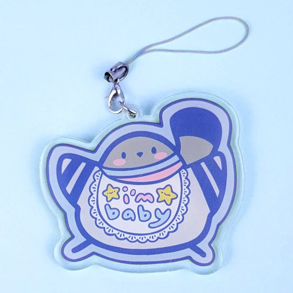 Poe the Pigeon - I'm Baby! Blue Acrylic Double-Sided Charm with Strap for Fashion Accessories