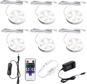 AIBOO Ultra-Thin Under Cabinet LED Lights – 6 Puck Lights Kit with RF Remote, Plug-in, 4000K Natural White, Easy Install, Dimmable