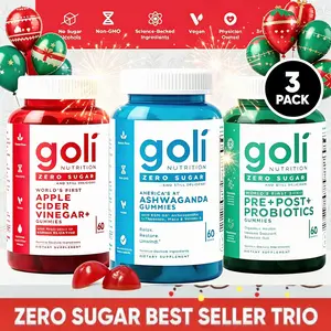 Zero Sugar Best Seller Trio - World's First 3-in-1 Pre, Post, Probiotic, Apple Cider Vinegar with Vitamin B12 and Probiotics To Address Bloating, Ashwagandha & L-Theanine, Vitamin D gummies. Gluten-Free, Vegan, Non-GMO & Gelatin-Free