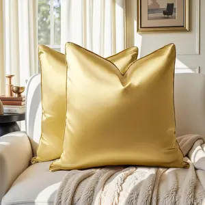 Gold Decorative Throw Pillow Covers, 18x18 Faux Silk Pillow Covers for Couch Sofa Bed Decor, Set of 2 Luxury Euro Cushion Covers