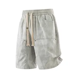 Men’s casual breathable loose cargo shorts with a drawstring elastic waistband, tie-dye lightning print, versatile minimalist design, unisex, summer