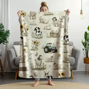 One classic and warm farm adventure scene printed flannel blanket, suitable for snuggling at home or while going out. A comfortable blanket with a retro design, suitable for all seasons. Ideal for home decoration enthusiasts.