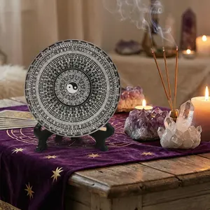 3.14" Mini Feng Shui Luopan Compass with Wooden Stand - Zen Room Decor, Desk Accessory, Ornaments, Spin Throwing Trainer Spinner Bear for Outdoor Fun, Teen Room Decor