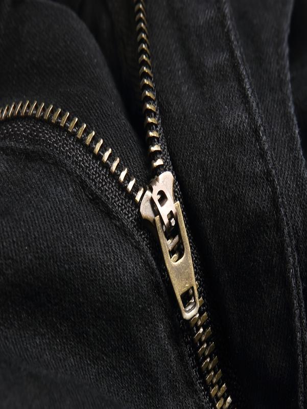 Men's Slim Fit Biker Jeans Ripped & Distressed Moto Denim Pants 100% Cotton Solid Black Color for Stylish Riders