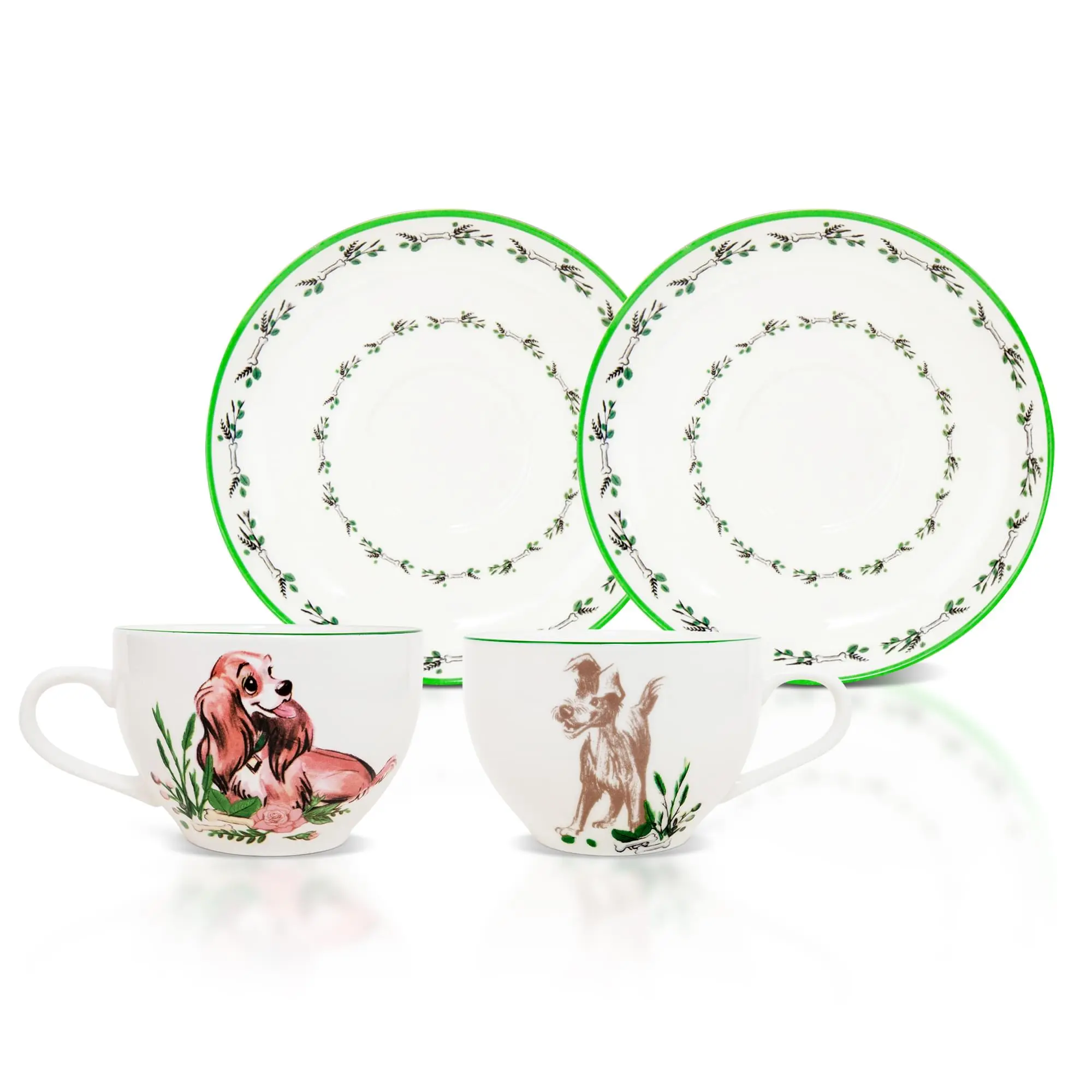 Disney Licensed Art Bone China Teacup and Saucer Set - 2-Piece Round Cups for Beverages, Collectible Entertainment Merchandise