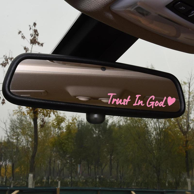 2PCS-Letter & Heart Pattern Car Rearview Mirror Sticker, 2 Counts Self-adhesive Car Mirror Decal, Car Exterior Decoration Accessories, Windshield Sticker, Car Decals, Vehicle Exterior Decoration, Religious Car Accessory