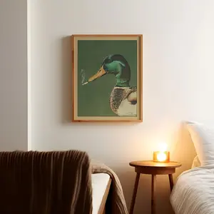 Mallard Smoking a Cigarette Vintage Poster Art Funny Duck Retro Whimsical Print Cabin Wall Decor Outdoor Sports Hunter Illustration