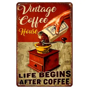 Vintage Coffeehouse Metal Sign with Inspirational Quote Perfect for Bohemian Kitchen Decor and Coffee Bar Wall Art