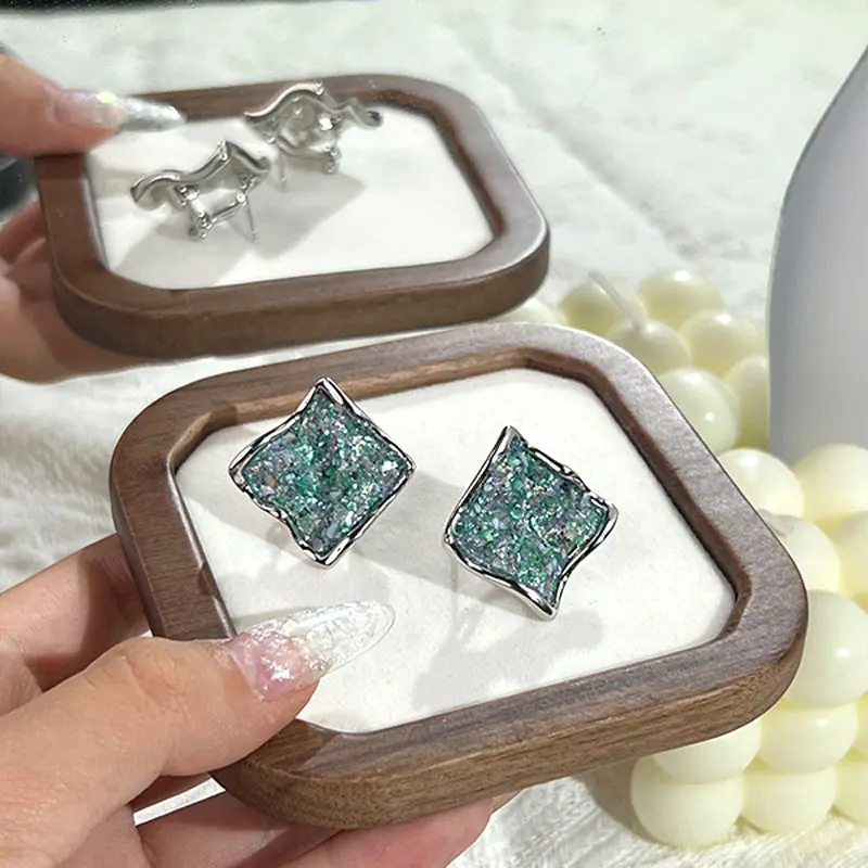 1pair Blue Green Square Earrings for Women Geometric Statement Drop Earrings Y2K Style Trendy Fashion Accessories Daily Wear Party Gift