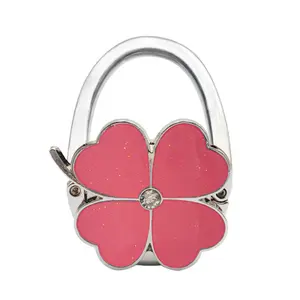 Clover Design Portable Foldable Hook Tote Bag Hanger Table Hook Holder (Pink)