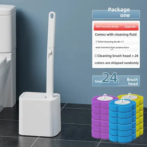Disposable Toilet Brush & Plunger Wand Set, Wall-Mounted Space-Saving Holder with 24 Cleaner Refills, Versatile Cleaning Convenient Kit, Household Items for Bathroom Toilet Bowl Sink Drain, 24pcs