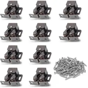 10 Pack Double Roller Catch Cabinet Latches with Spear Strike for Cupboard Closet Door, Antique Bronze
