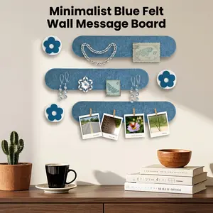 9pcs Flower Felt Bulletin Board Set, Round Oval Cork Strips, Self-Adhesive No Damage Wall Stickers, Office Photo Schedule Decor