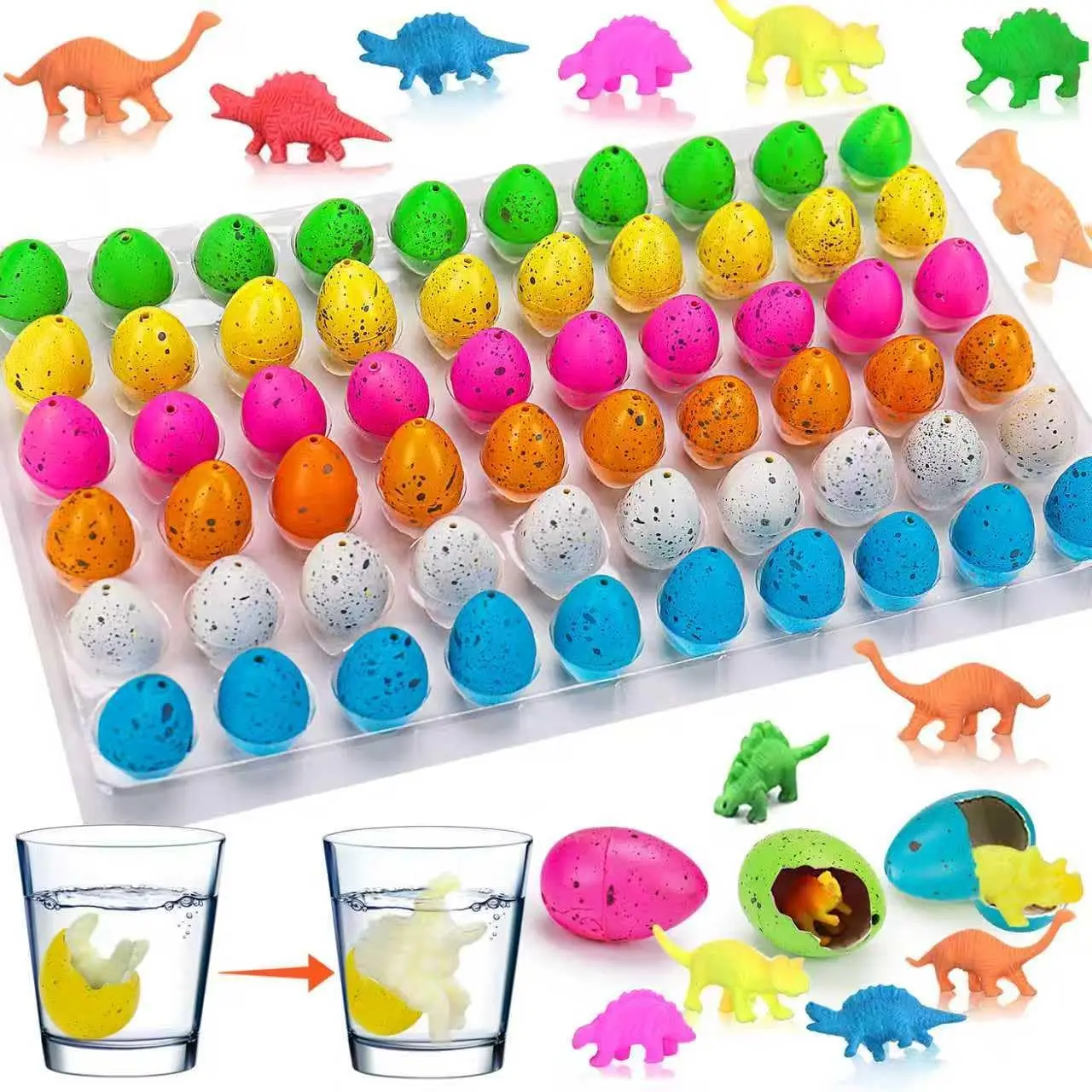 60PCS High Quality 0.8" x 1.2" Grow-in-Water Hatching Dinosaur Eggs, Easter Surprise Capsule Toys with Dinosaurs Inside, Ideal Party Favors for Classroom Carnival Prizes Non-Candy Goodie Bag Stuffers