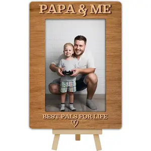 Papa & Me Picture Frame, Father's Day Gifts Wooden Photo Frame with Easel, Display Photo Insert, 4x6 Picture Frame for Tabletop Display - A18