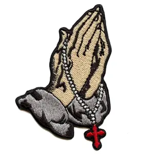 Praying Hands Rosary Patch Religious Spiritual Embroidered Iron On