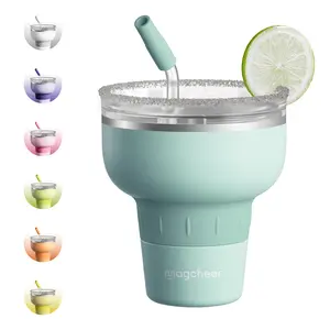 16 oz Cocktail Tumbler with Lid and Straw - Stainless Steel Insulated Margarita Tumbler - 320° Sippable Stemless Wine Cup for Party | Mintgreen