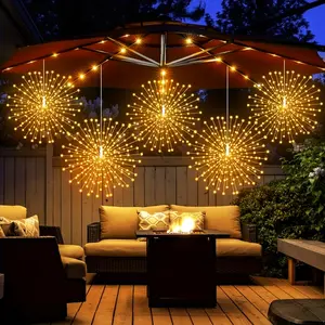 4pcs Solar Powered Hanging Fireworks Lights, Smart LED Copper Wire String Lights, Adjustable 8 Modes Flashing, Outdoor Garden Decorations, Multifunctional Lighting, Outdoor Landscape Lights