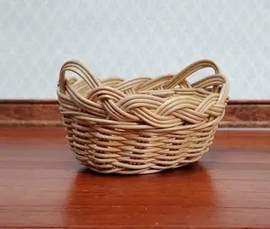 Dollhouse Laundry Basket Straw Fiber Oval with Handles 1:12 Scale Miniature