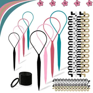 Hair Braiding Tools Kit with Topsy Tail Tools & French Braiders – Easy Hair Styling Kit for Ponytail, Braids, Updos & DIY Hairstyles for Women and Girls