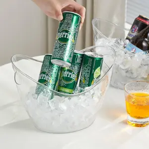 Large Clear Ice 4L Party Beverage Bucket, Acrylic Ice Bucket for Cocktail Bar, Cooler for Champagne, Red Wine or Beer, Suitable for Home Parties, Bars and Outdoor