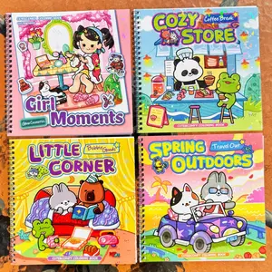 4/8-Pack Cute Fun Coloring Books - Upgrade Spiral Bound with Backing Board, Laser Cover + Adorable Designs & Diverse Themes - Stress-Relief Creative Activity, Perfect Gift for Everyone, Doodle Books