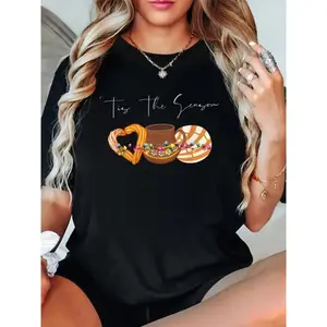 Mexican Ideas Tis The Season Cafecito Y Concha Pan Dulce Feliz Navidad Unisex-Adults Crew Neck Short Sleeve T-Shirt women's graphic tees