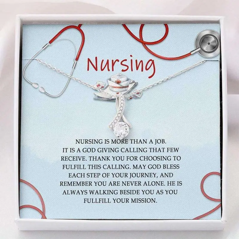 Nurse Necklace Thank You Nurse Gift Message Card Necklace With Gift Box, Elegant Necklace Gifts for Wife - Perfect Anniversary, Birthday or Special Occasion Jewelry for Her